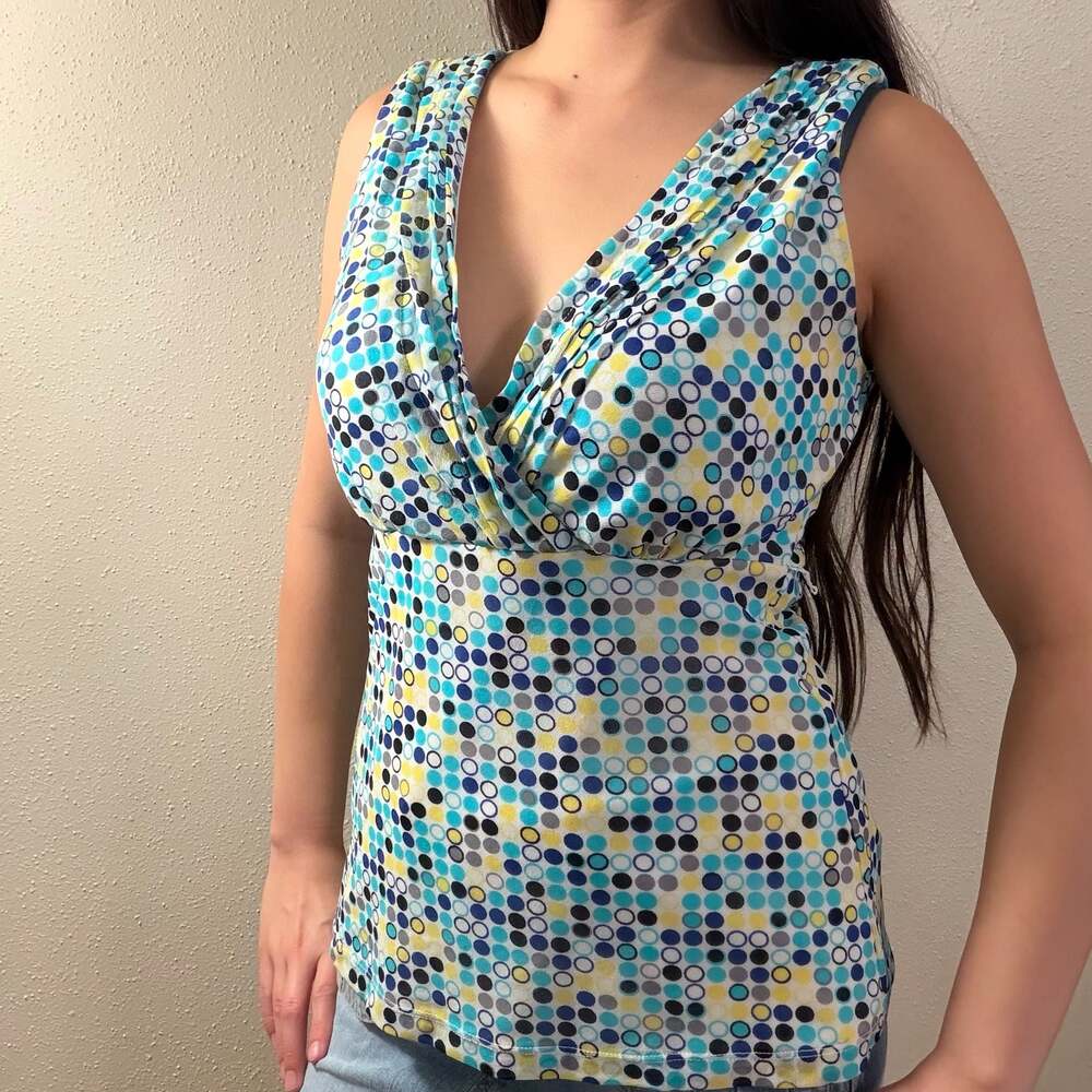 Emma & James sleeveless polka dot v-neck tank top, size S